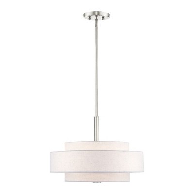Brushed Nickel 4-Light Drum Pendant with Oatmeal Shade