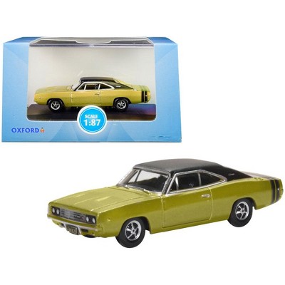 1968 Dodge Charger Gold with Black Top and Black Stripes 1/87 (HO) Scale Diecast Model Car by Oxford Diecast