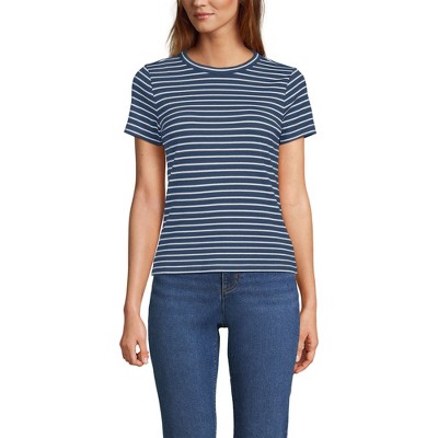 Lands' End Women's Drapey Rib Fitted Short Sleeve Mini T-Shirt
