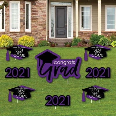 Big Dot of Happiness Purple Grad - Best is Yet to Come - Yard Sign and Outdoor Lawn Decorations - Purple 2021 Graduation Party Yard Signs - Set of 8