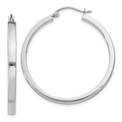 Black Bow Jewelry 3mm, 14k White Gold Polished Rectangle Tube Hoops, 35mm (1 3/8 Inch)