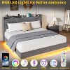 King Size Floating Bed Frame with RGB LED and Charging Station,Upholstered Platform with Storage Headboard,Button Tufted Design,No Box Spring Needed - 4 of 4