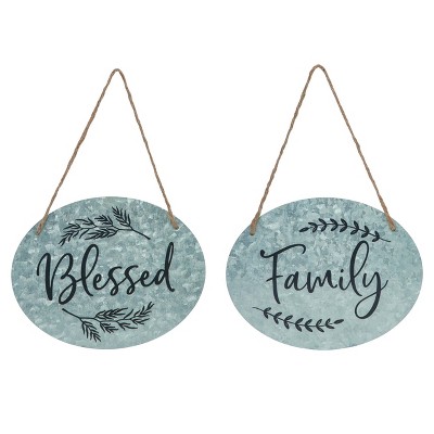 Transpac Metal Blessed / Family Sign Set of 2 Spring Home Decorations