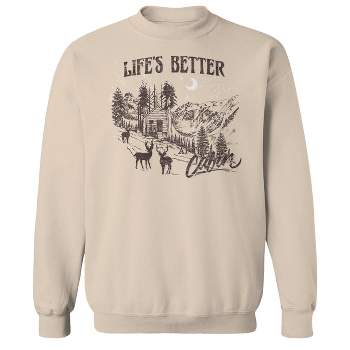 Rerun Island Men's Christmas Life'S Better At The Cabin Long Sleeve Graphic Cotton Sweatshirt