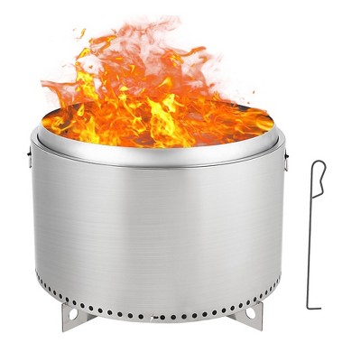 27" Smokeless Fire Pit with Air Switch, Wood Burning Portable Stainless Steel Outdoor Firepit with Stand & Stove Hook