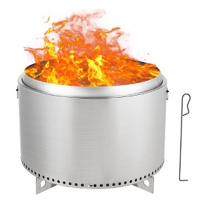27" Smokeless Fire Pit with Air Switch, Wood Burning Portable Stainless Steel Outdoor Firepit with Stand & Stove Hook - 1 of 4