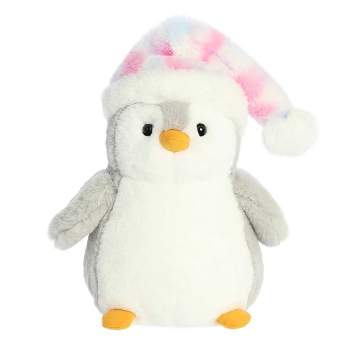 Aurora Medium Gray PomPom Penguin 9.5" Pink Mosaic Playful Stuffed Animal