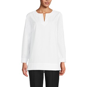 Lands' End Women's Stretch Broadcloth Long Sleeve Split Neck Tunic - 1 of 2