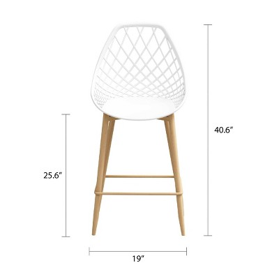 Set of 2 White and Natural Metal Counter Height Chairs