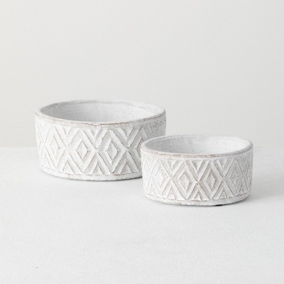 Sullivans Set of 2 Cement Planter Vase 3.5"H & 3"H White