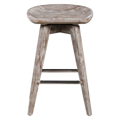 Barnwood Wire-Brush Swivel Backless Counter Stool, 29" Height
