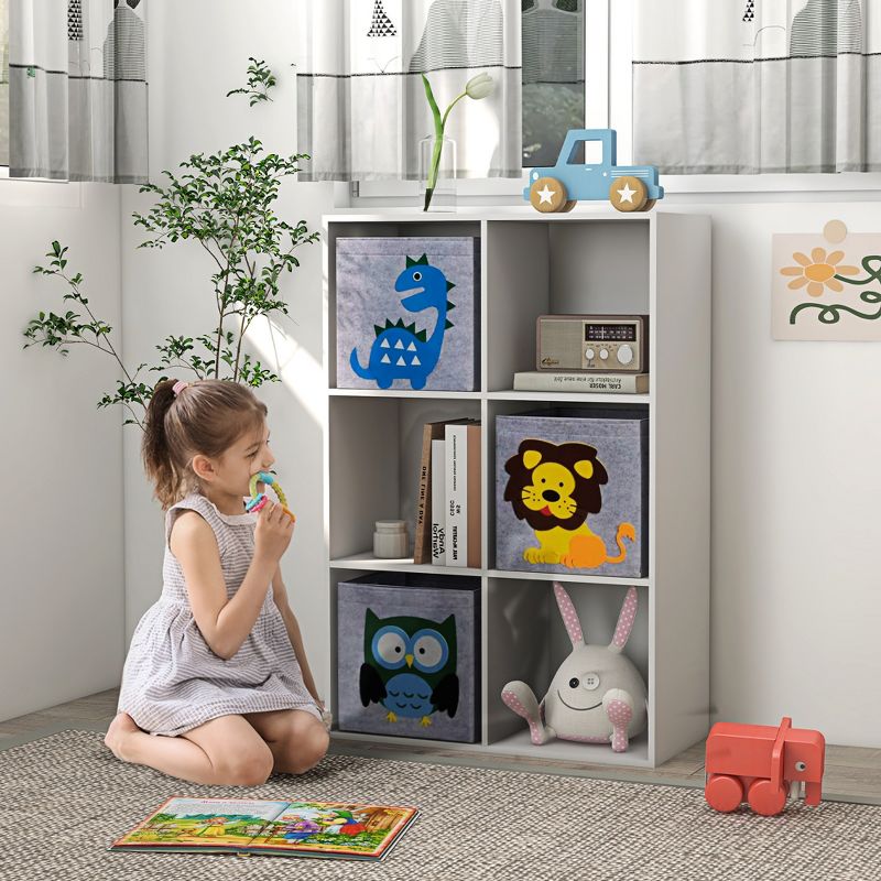 Qaba Children's Toy Organizer, Toy Storage with 3 Storage Bins & Cute Animal Design Toy Shelf for Kids 3+ Years Old, White, 3 of 7