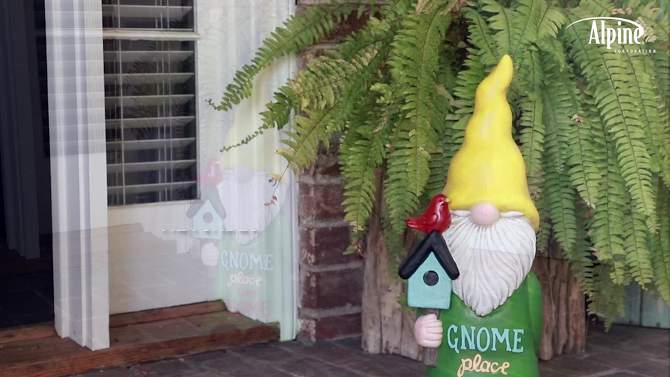 24&#34; Magnesium Oxide &#34;Gnome Place Like Home&#34; Indoor/Outdoor Garden Gnome Statue Green/Yellow - Alpine Corporation, 2 of 6, play video