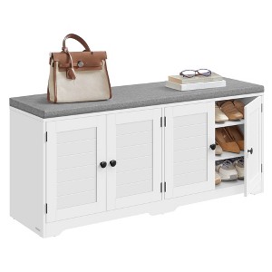 Shoe Storage Bench, 3-Tier Entryway Bench with Padded Seat & Adjustable Shelves, 300 lb Capacity for Hallway Bedroom, Cloud White & Gray - 1 of 4
