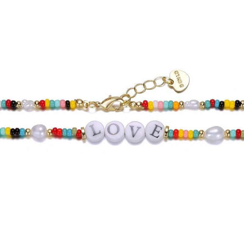 14k Yellow Gold Plated Multi Color Beads Necklace with Freshwater Pearls and Love Tag in Circular Charms for Kids, 2 of 3