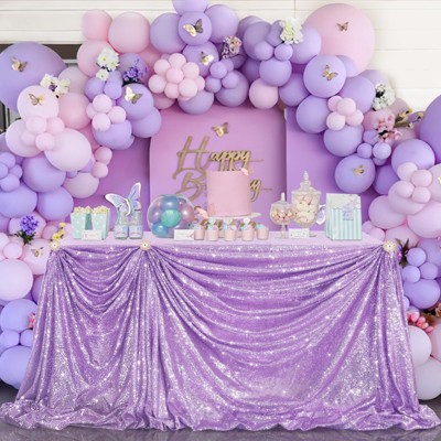 Wikineon Sequin Tablecloth 90x90inch Lilac Square Lavender Sequined Fabric Drapes Shiny Party Tablecloth Glitter Table Cloth Wedding Table Decorations