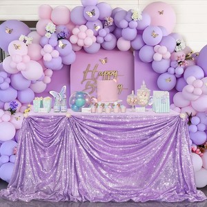 Wikineon Sequin Tablecloth 90x90inch Lilac Square Lavender Sequined Fabric Drapes Shiny Party Tablecloth Glitter Table Cloth Wedding Table Decorations - 1 of 4