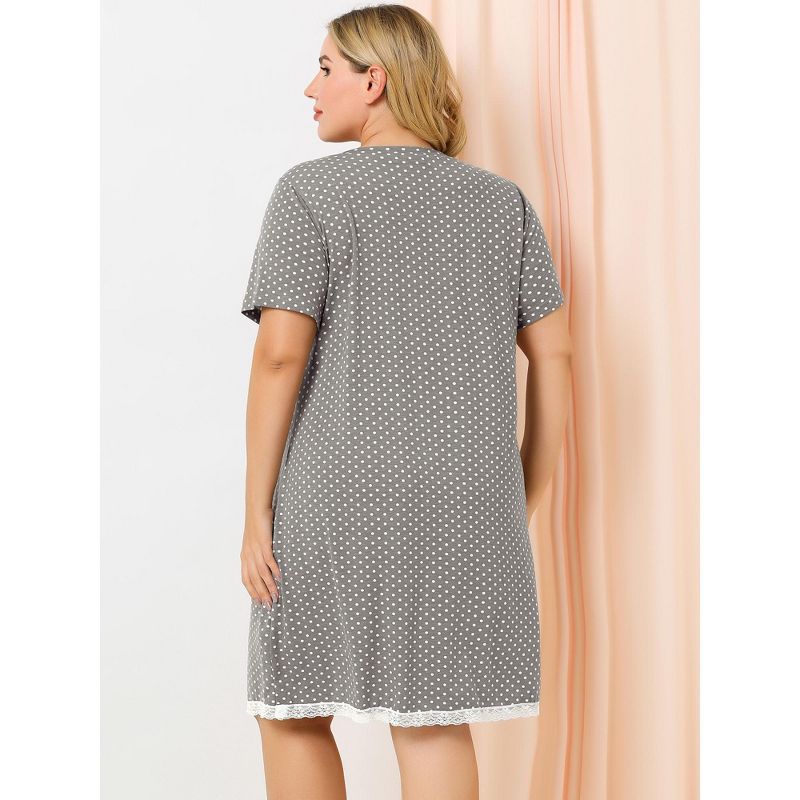 Agnes Orinda Women's Plus Size V Neck Polka Dots Short Sleeve Sleepwear Nightgowns, 6 of 8