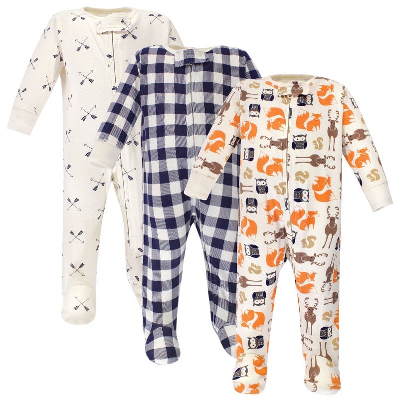 Hudson Baby Infant Boy Cotton Zipper Sleep and Play 3pk, Forest, 1 of 5