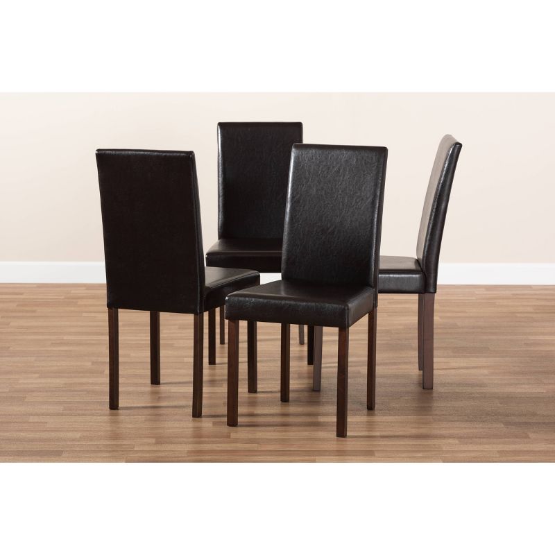 Set of 4 Andrew Modern Dining Chairs Dark Brown - Baxton Studio: Faux Leather, Armless, High Back, 6 of 8