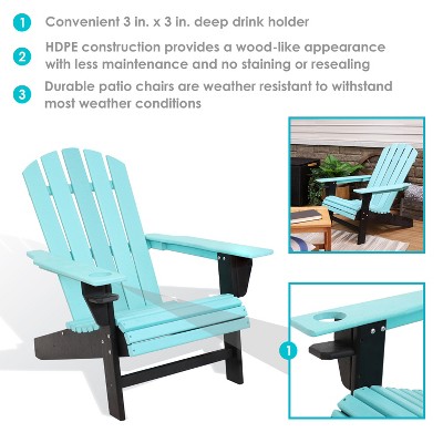 Turquoise and Black HDPE Outdoor Adirondack Chair with Cup Holder