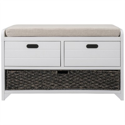 XINGHANZHENXUAN Storage Bench, Wood Shoe Bench with 2 Drawers, Removable Basket & Cushion, No Assembly Needed