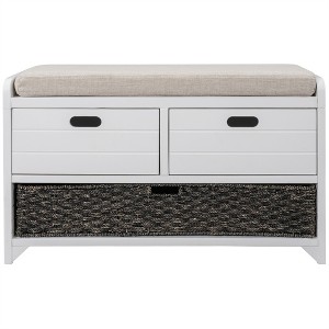 XINGHANZHENXUAN Storage Bench, Wood Shoe Bench with 2 Drawers, Removable Basket & Cushion, No Assembly Needed - 1 of 4