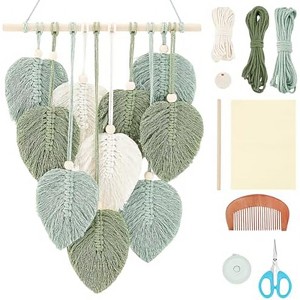 Aoibox DIY Macrame Leaf Wall Hanging Kit with Wooden Sticks, Cotton Rope, Beads & Stickers for Home Decor, Bohemian Style - 1 of 4