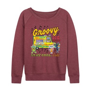 Women's - Pete the Cat - Groovy Ice Cream Truck Women's French Terry Pullover Lightweight French Terry Wide Neck Long Sleeve Shirt - 1 of 4