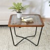 RISOKEYS Industrial Square Coffee Table - Glass Top Sofa Table with Wooden Edge + Metal Leg, Cafeteria End Table, Side Table for Home, Brown + Black - 2 of 4