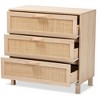 Baxton Studio Sebille Wood with Natural Rattan 3 Drawer Storage Chest Light Brown : Bohemian Style, Particle Board Frame - 2 of 4