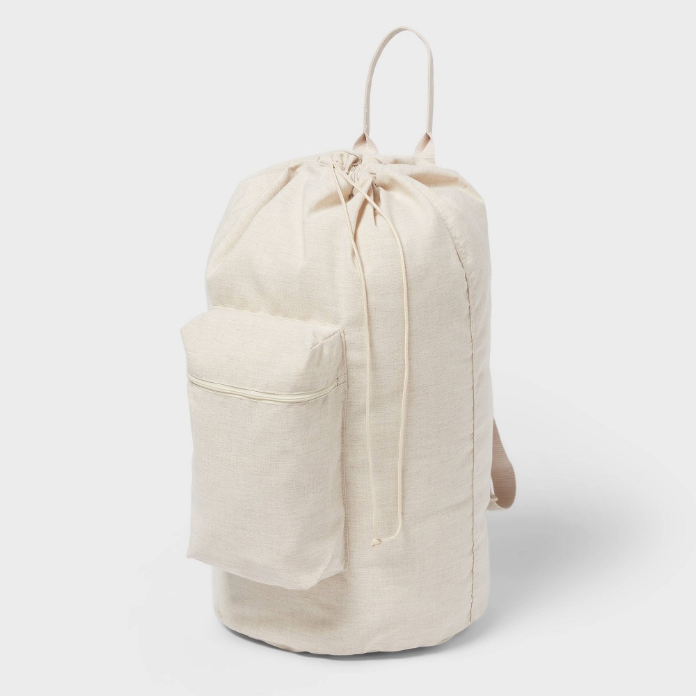 Canvas Backpack Laundry Bag - Brightroom™: Linen Backpack Hamper, 50L Capacity, Multipurpose, Beige, 1 Handle