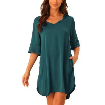 cheibear Women's Sleepshirt Nightshirt 3/4 Sleeve Nightgown Sleep Shirt  Dress Gray Small
