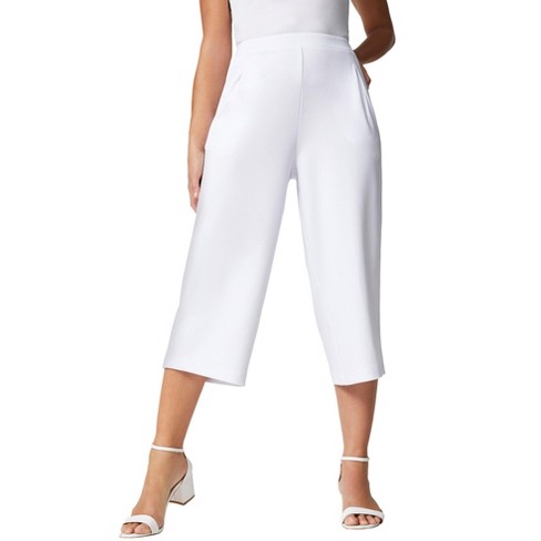 Jessica London Women's Plus Size Cuffed-bottom Capri - S, White