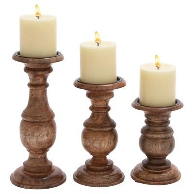Set of 3 Rustic Pillar Candle Holder Brown - Olivia & May