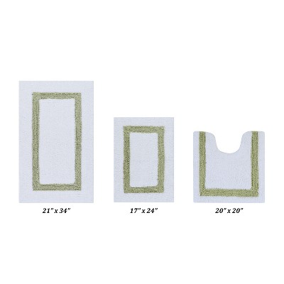 Hotel 3 PC Bath Rug 100% Premium Cotton Tufted Weave Two Tone Reversible Bathroom Rug, Super Soft Absorbent, Machine Washable Bath Mat