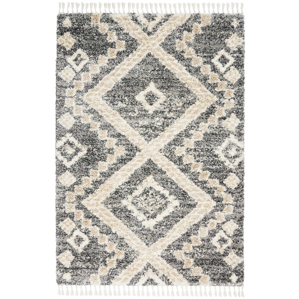 Photos - Doormat Nourison 4'x6' Oslo Shag Geometric Machine Woven Indoor Area Rug Gray 