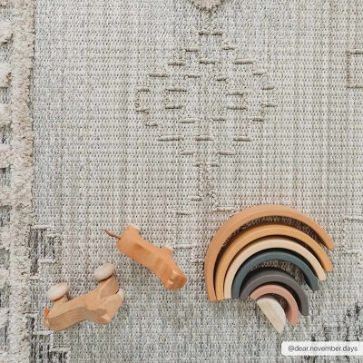 Amaga Gray and Cream High-Low Polyester Runner Rug