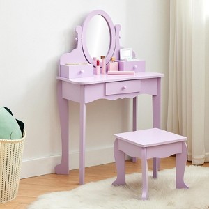 Acekool Kids Vanity Set with Adjustable Mirror, Child’s Pretend Play Table, Chair & Makeup Accessories, White - 1 of 4