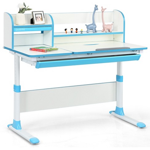 Costway Adjustable Height Kids Study Desk Drafting Table Computer Station  Blue