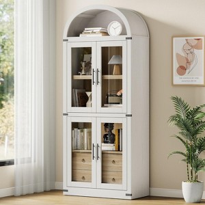 Arched Bookshelf with Doors and Drawers,Farmhouse Bookcase,Display Storage Shelves,Wooden Display Cabinet,Rounded Bookcases - 1 of 4