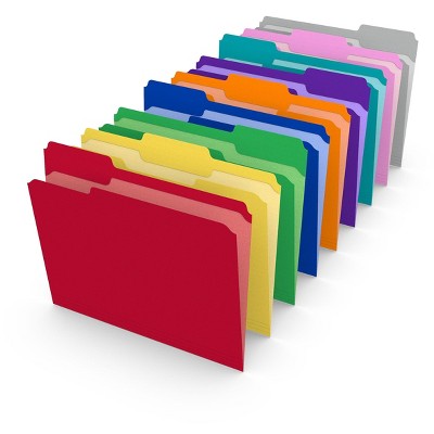 HITOUCH BUSINESS SERVICES Reinforced File Folder 1/3 Cut Letter Size Assorted Colors 100/Box