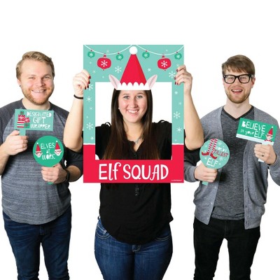 Big Dot of Happiness Elf Squad - Kids Elf Christmas and Birthday Party Photo Booth Picture Frame and Props - Printed on Sturdy Material