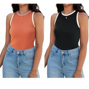 ATHLECHIC Women's Ribbed Summer Crew Neck Sleeveless Casual Fitted Tank Tops 2 Packs - 1 of 4