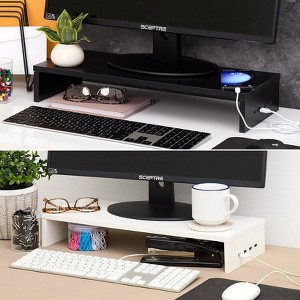 The Lakeside Collection Monitor Stand Wooden Riser 4 USB 2.0 Charging Ports Black Or White - 1 of 3