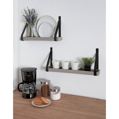 Gray Wood and Metal Wall Shelf Set with Black Brackets