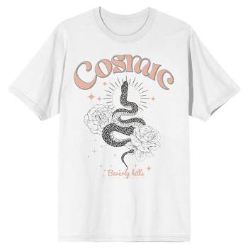 "Cosmic" Snake & Flowers Men's White Short Sleeve Crew Neck Tee