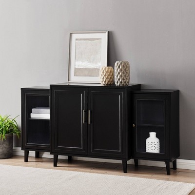 Black MDF and Glass 62" Tiered Modern Sideboard