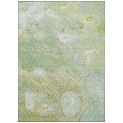 HomeRoots 3' X 5' Sage Teal Blue And Ivory Abstract Washable Indoor Outdoor Area Rug