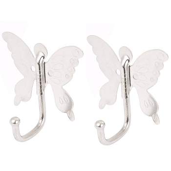Unique Bargains Bedroom Bathroom Butterfly Style Wall Mounted Hook Hanger Silver Tone 2.8"x2.5"x1.4" 2 Pc